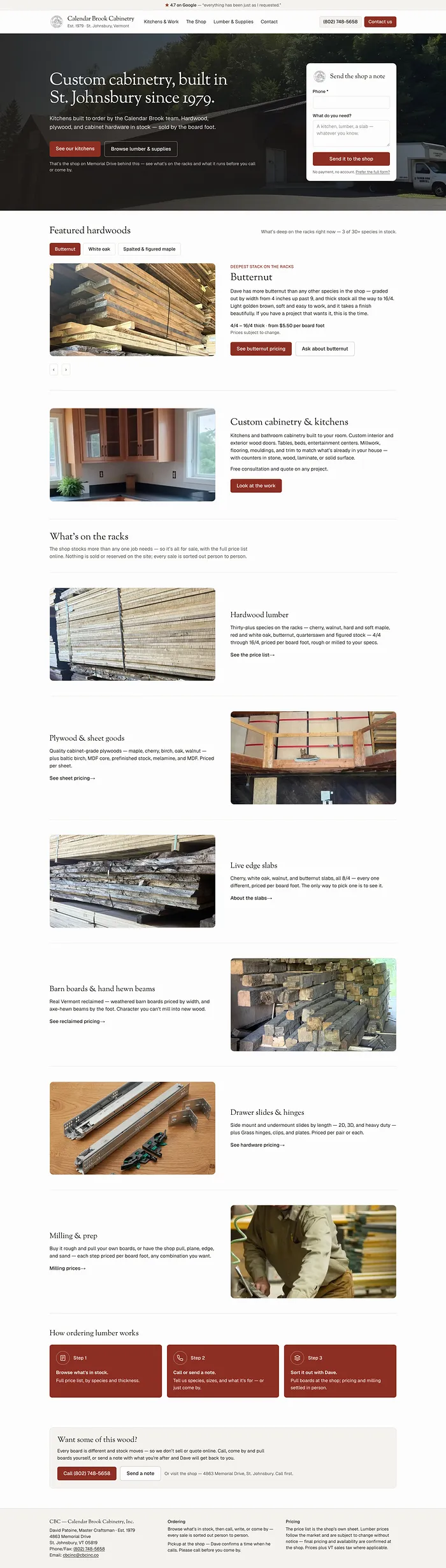 The Calendar Brook Cabinetry site we built, top to bottom